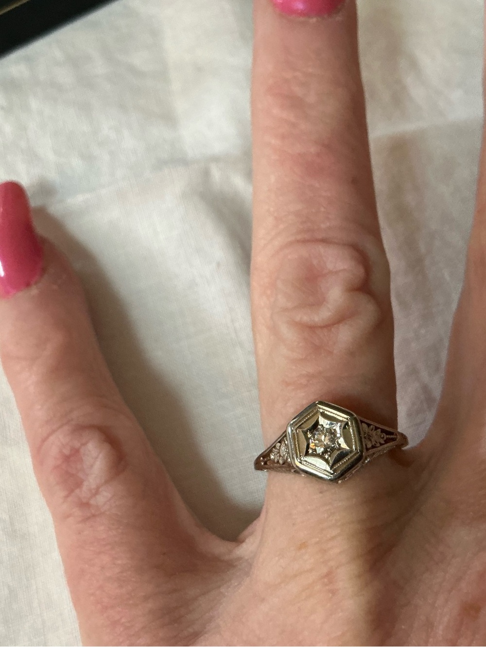 Vintage 18kt white gold diamond ring (135-2) - Picture 4 of 4